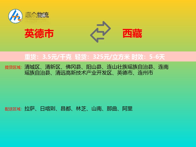 英德市到西藏物流专线
