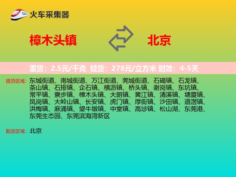 樟木头镇到北京物流专线