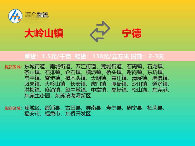 大岭山镇到宁德物流专线