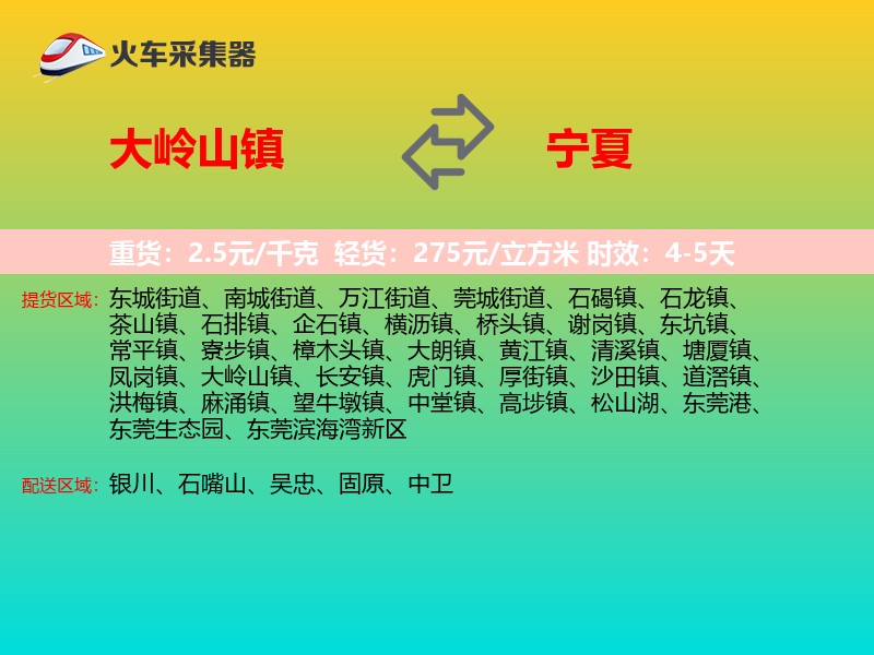 大岭山镇到宁夏物流专线