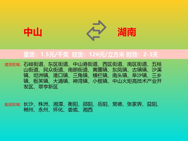 中山到湖南长途搬家