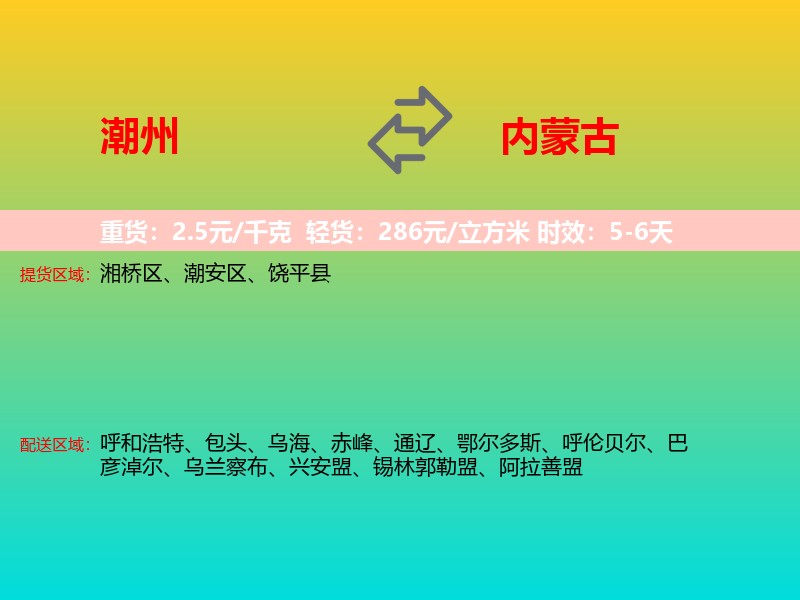 潮州到内蒙古长途搬家