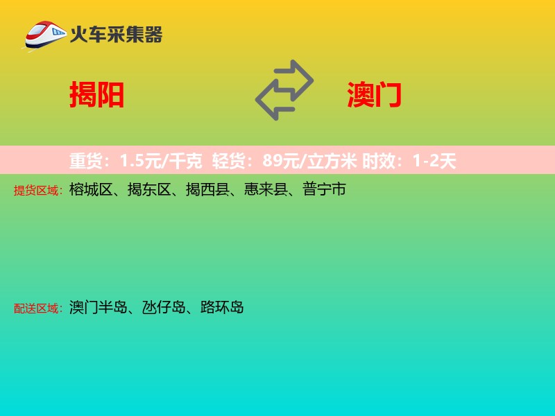 揭阳到澳门轿车托运