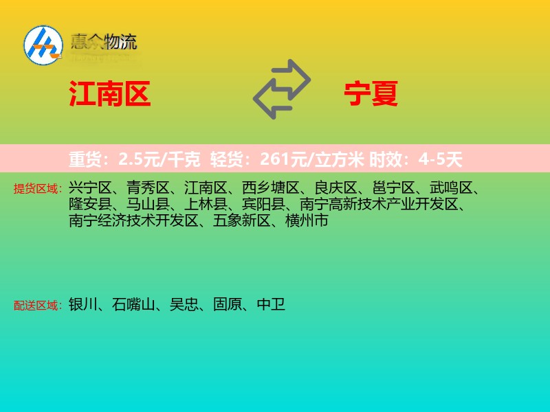 江南区到宁夏物流专线