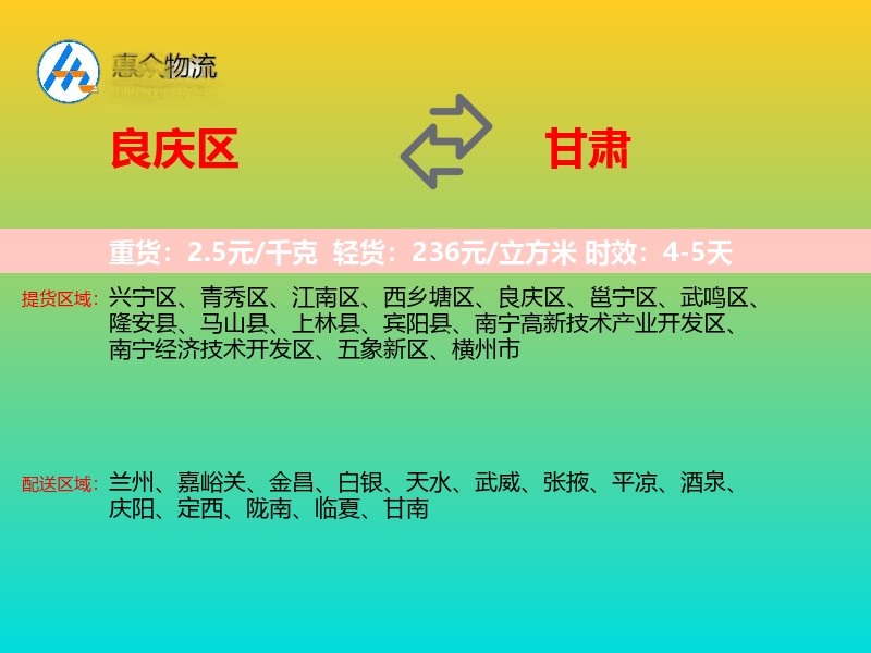良庆区到甘肃物流专线