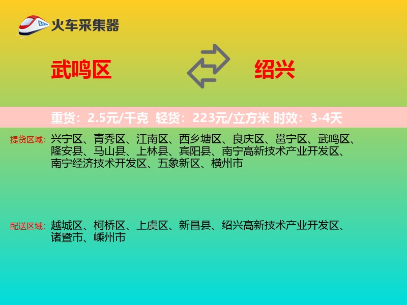 武鸣区到绍兴物流专线