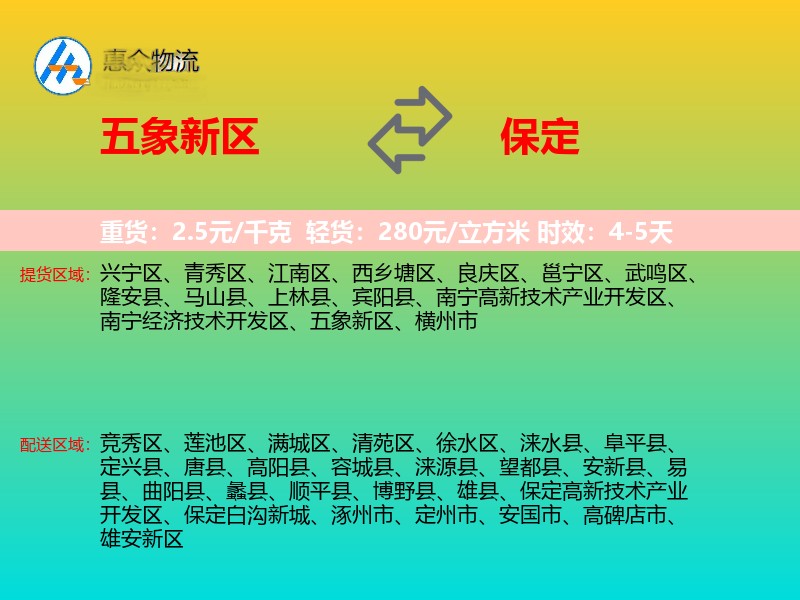 五象新区到保定物流专线