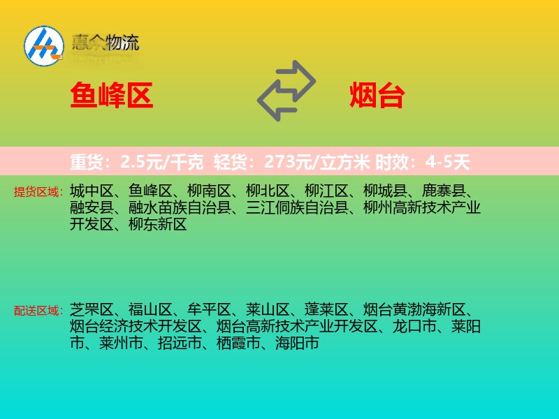 鱼峰区到烟台物流专线