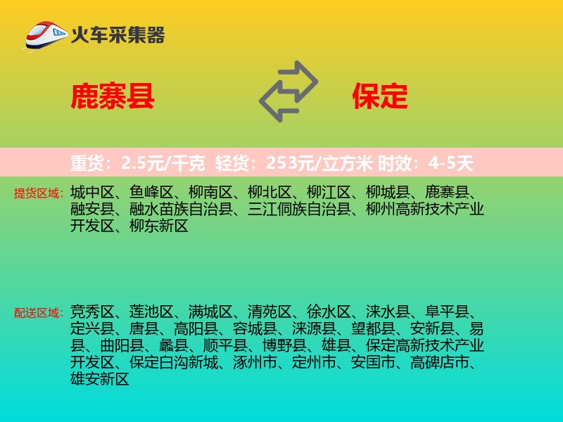 鹿寨县到保定物流专线