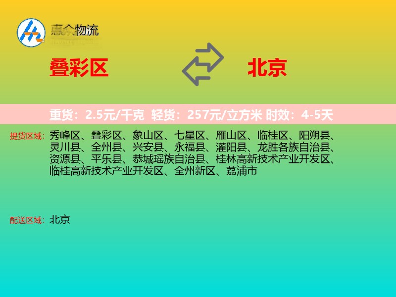 叠彩区到北京物流专线