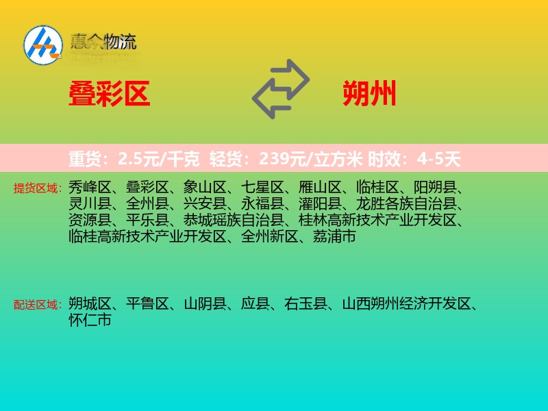 叠彩区到朔州物流专线