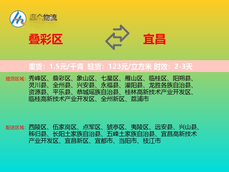 叠彩区到宜昌物流专线