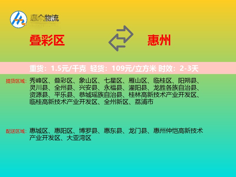叠彩区到惠州物流专线