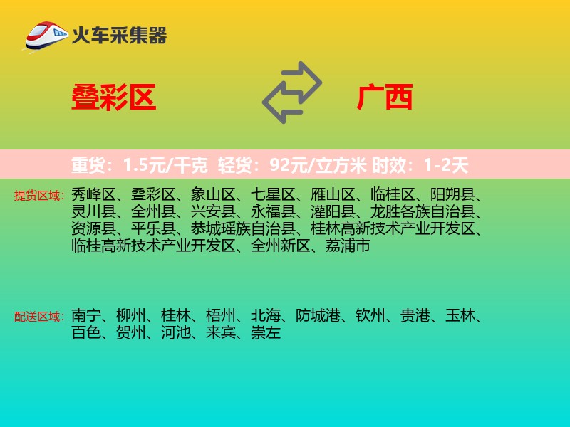 叠彩区到广西物流专线