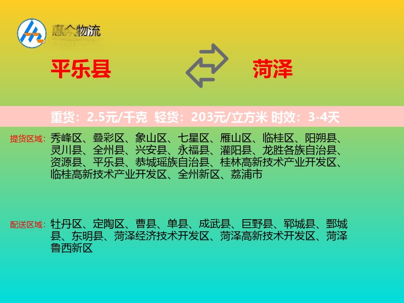 平乐县到菏泽物流专线