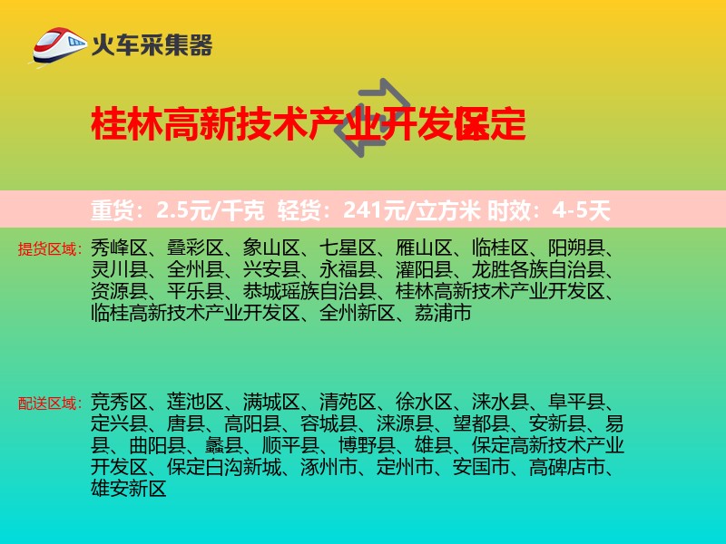 桂林高新技术产业开发区到保定物流专线