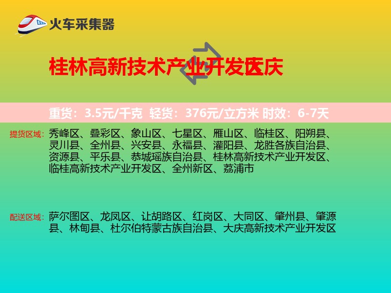 桂林高新技术产业开发区到大庆物流专线