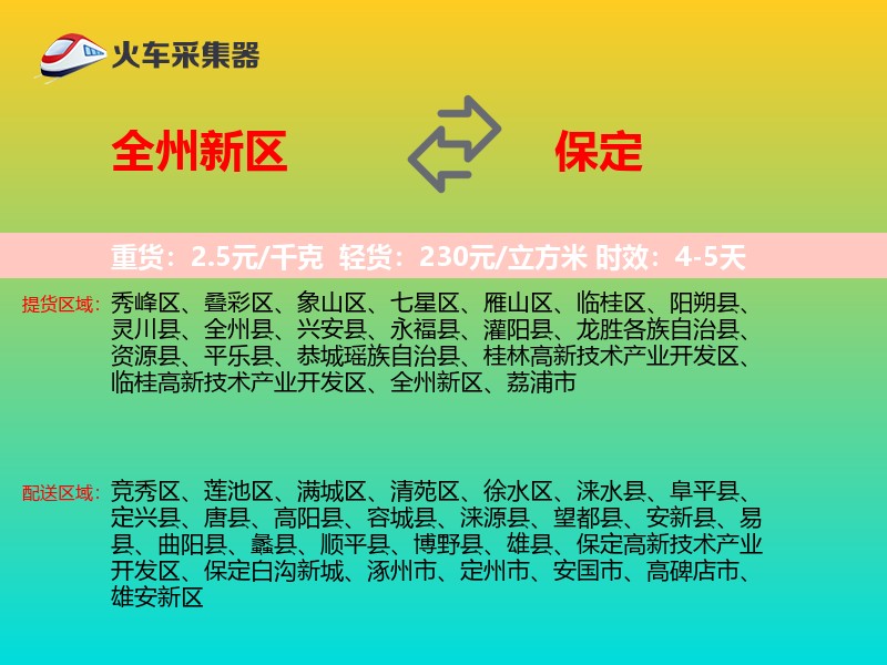 全州新区到保定物流专线