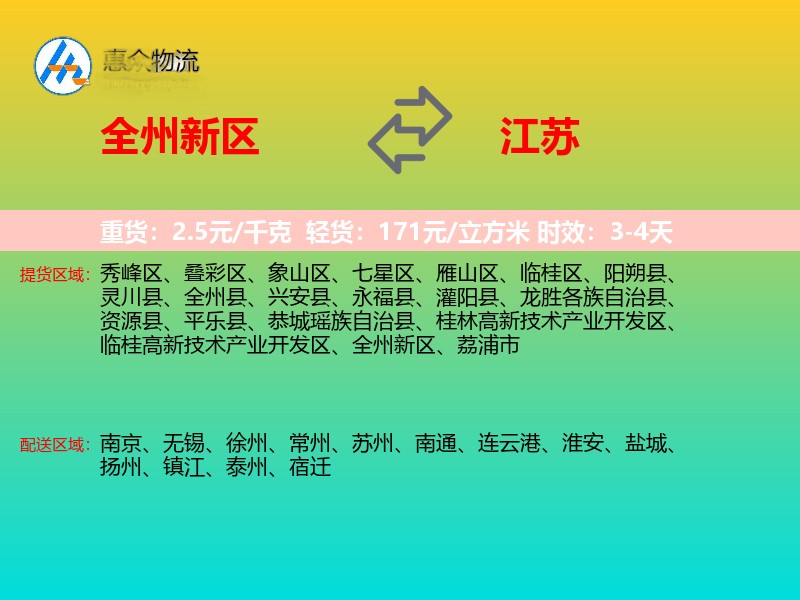 全州新区到江苏物流专线