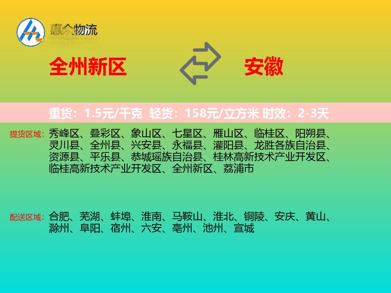 全州新区到安徽物流专线