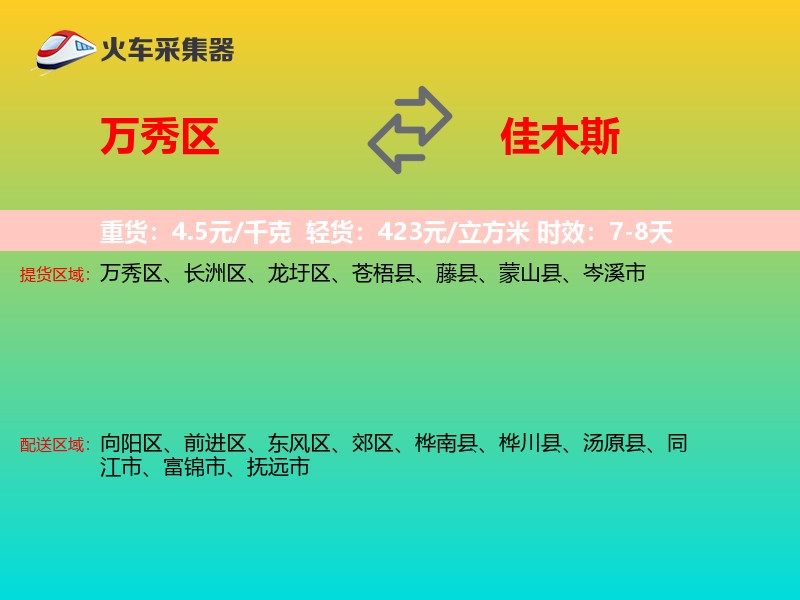 万秀区到佳木斯物流专线