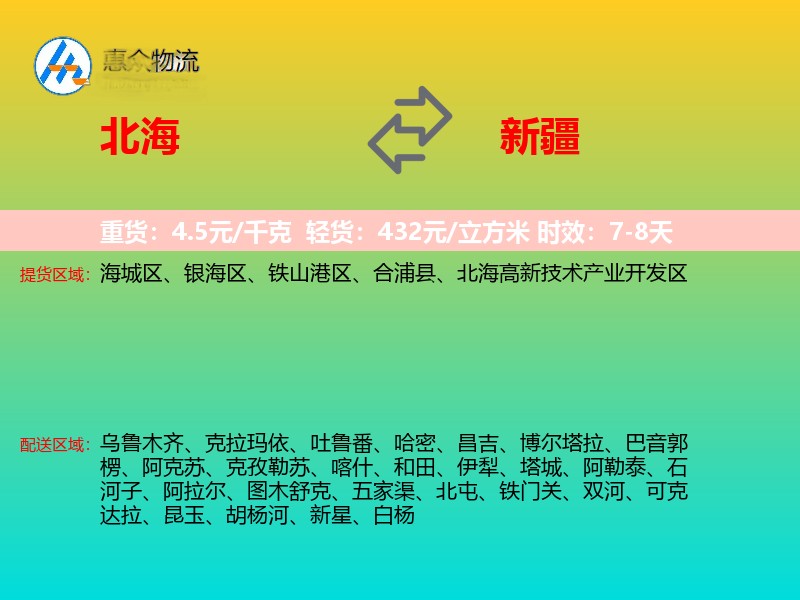 北海到新疆轿车托运