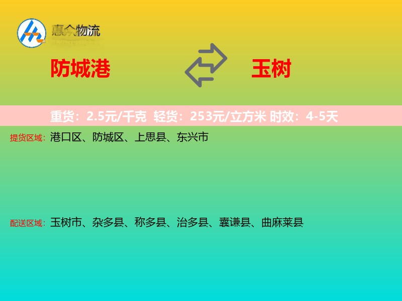 防城港到玉树物流专线价格时效