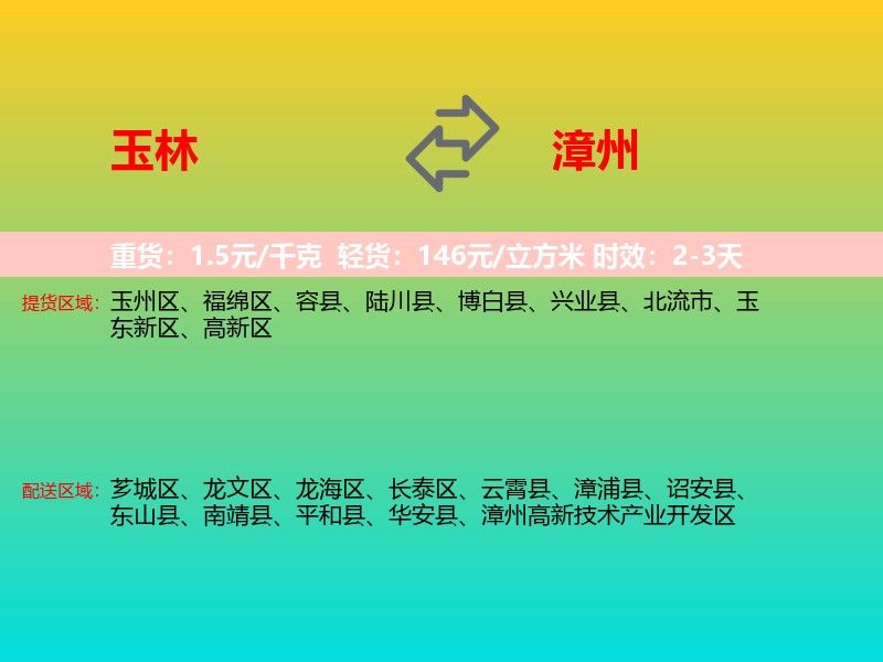 玉林到漳州物流专线价格时效