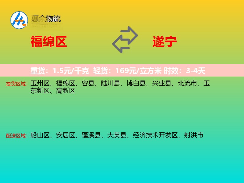 福绵区到遂宁物流专线