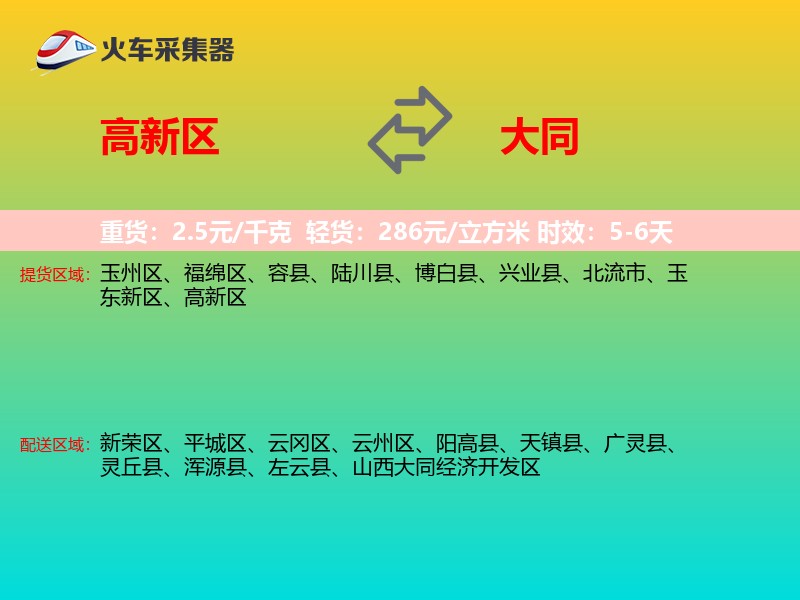 高新区到大同物流专线