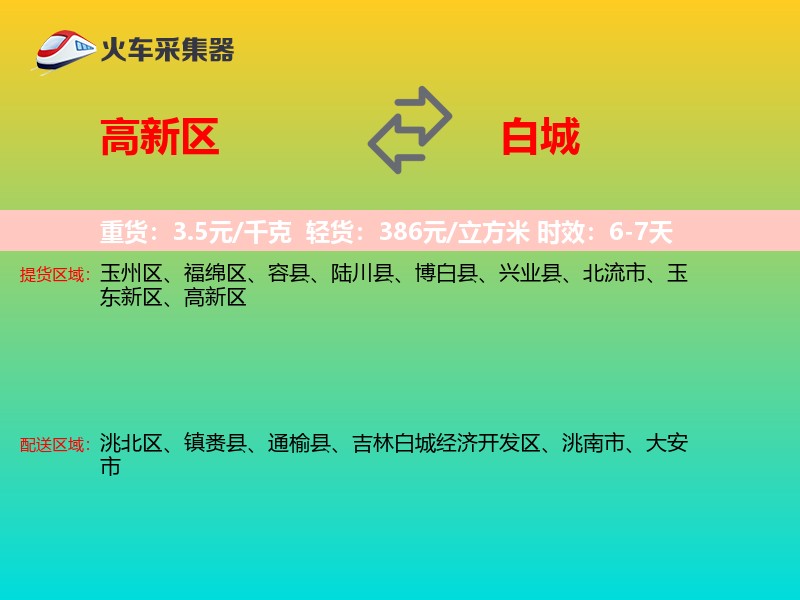 高新区到白城物流专线