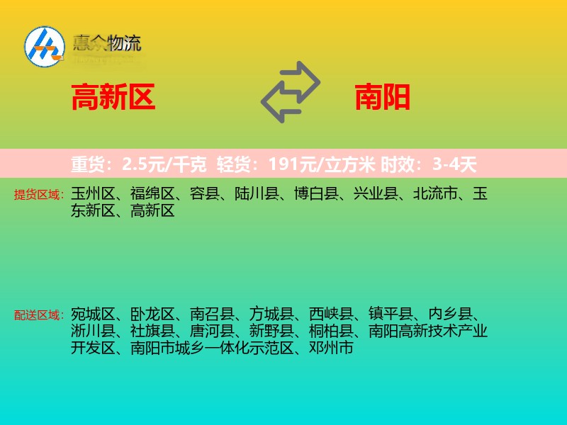 高新区到南阳物流专线