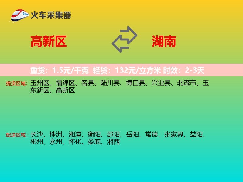 高新区到湖南物流专线