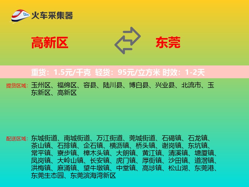 高新区到东莞物流专线