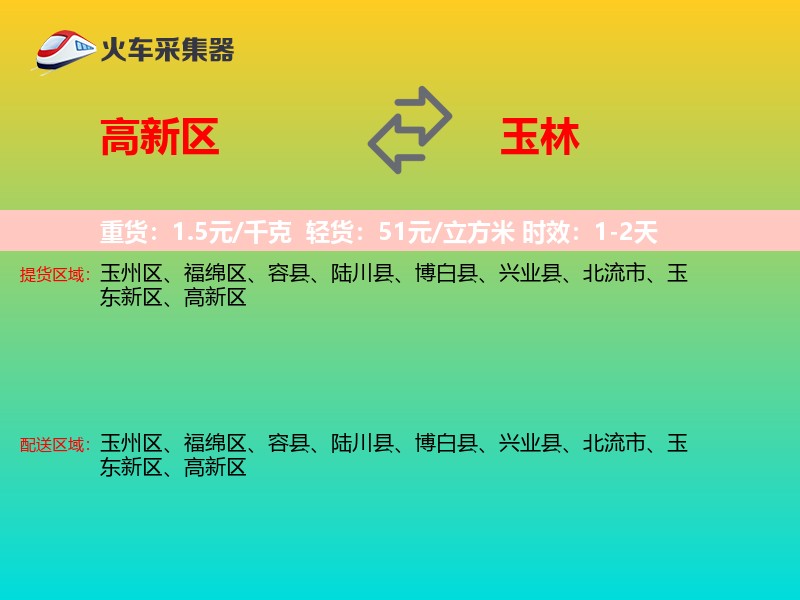 高新区到玉林物流专线
