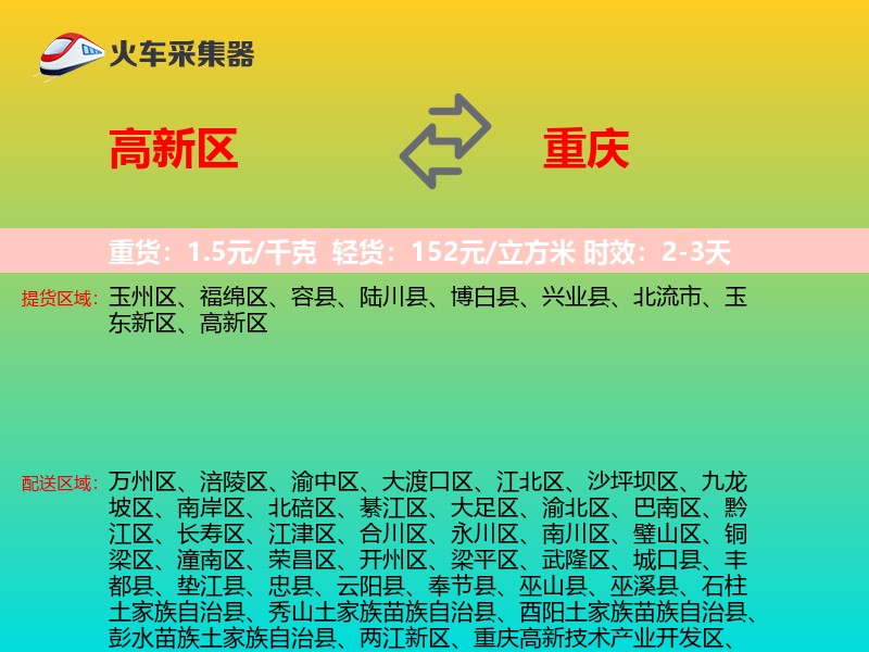 高新区到重庆物流专线