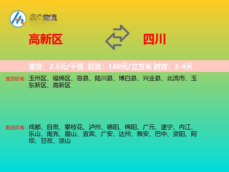 高新区到四川物流专线
