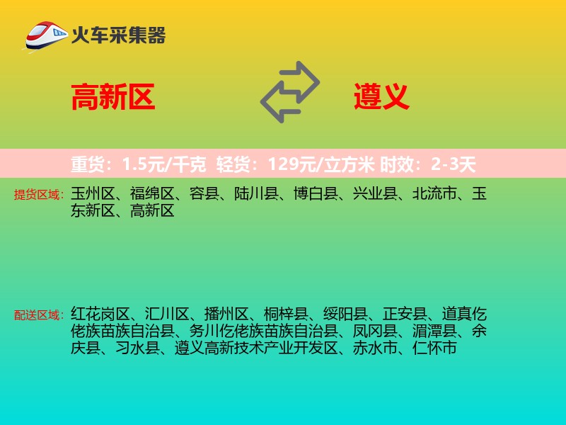 高新区到遵义物流专线