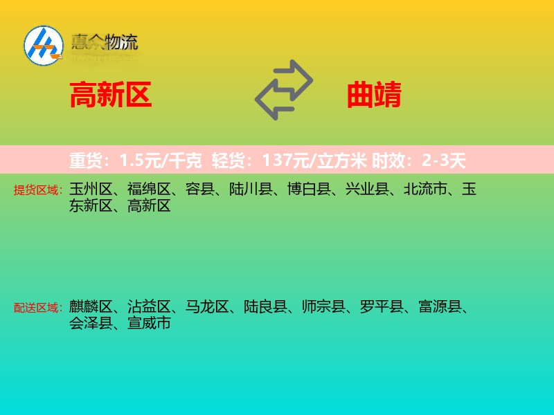 高新区到曲靖物流专线