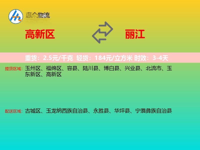 高新区到丽江物流专线