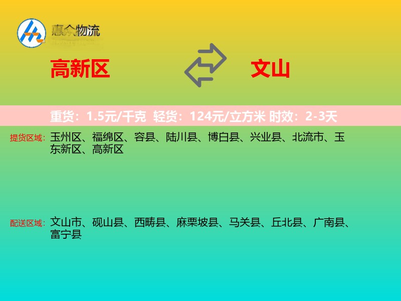 高新区到文山物流专线