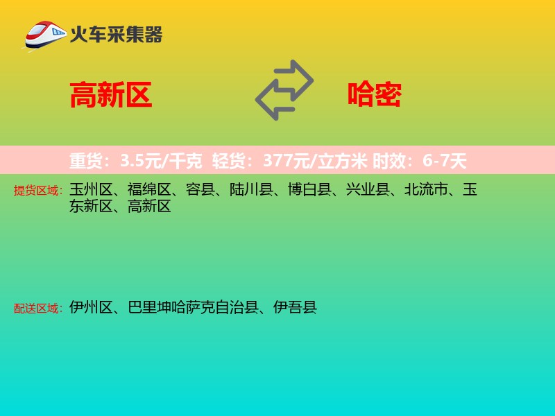 高新区到哈密物流专线