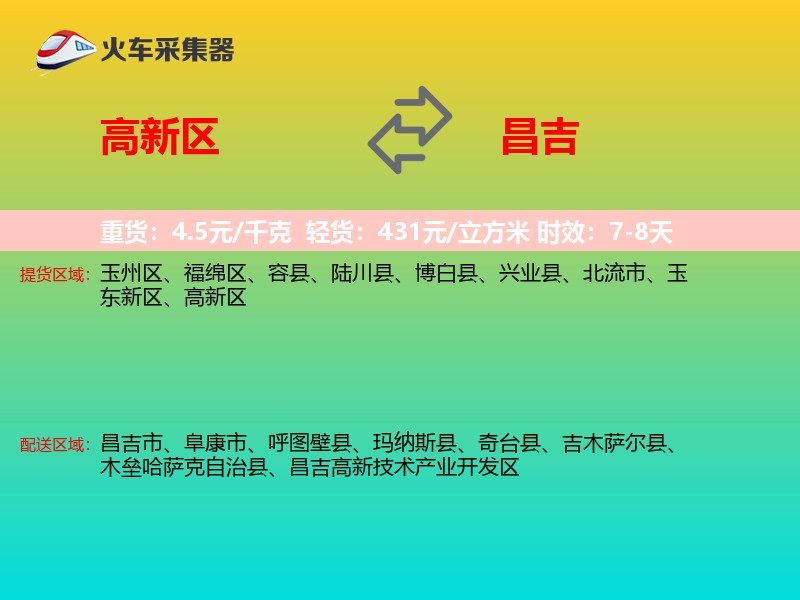 高新区到昌吉物流专线