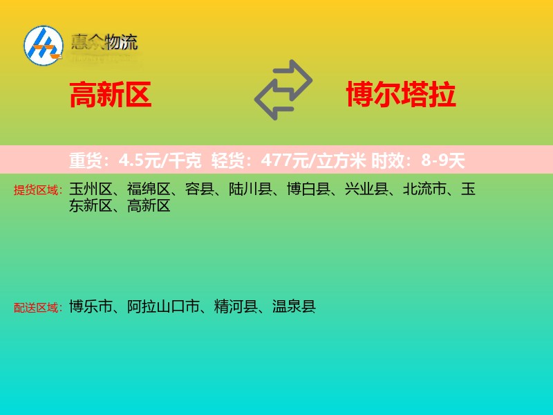 高新区到博尔塔拉物流专线