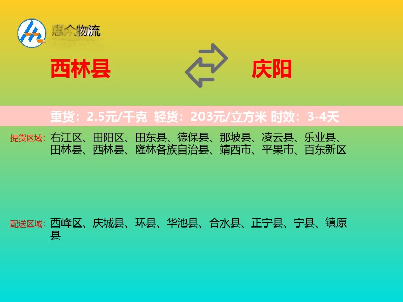 西林县到庆阳物流专线