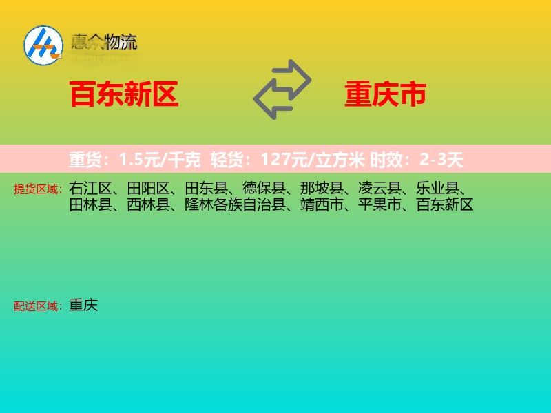 百东新区到重庆市物流专线