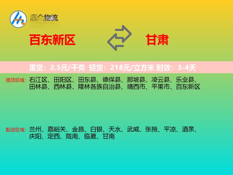 百东新区到甘肃物流专线