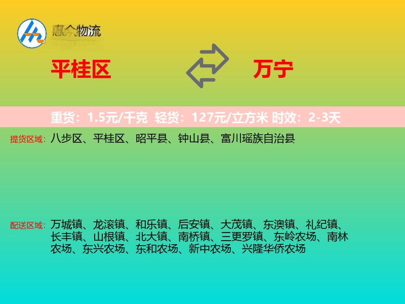 平桂区到万宁物流专线