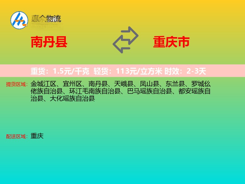 南丹县到重庆市物流专线