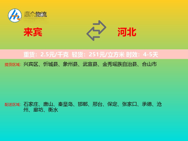 来宾到河北物流专线